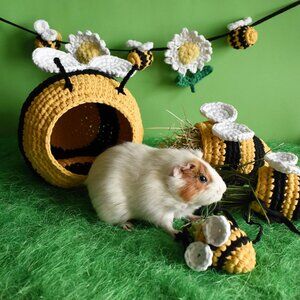 Guinea Pig Cage Accessories: Bee House, Hay Bag & Garland Set